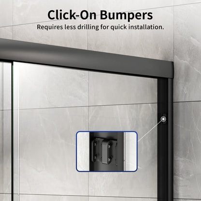 DeerValley DV-1SD0412B06 56" - 60" W x 60" H Framed Double Sliding Tub Door, Bypass Sliding Bathtub Shower Door with 1/4" Clear Tempered Glass, Aluminum Frame with Stainless Steel Towel Bar, Matte Black