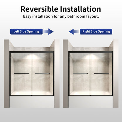 DeerValley DV-1SD0412B06 56" - 60" W x 60" H Framed Double Sliding Tub Door, Bypass Sliding Bathtub Shower Door with 1/4" Clear Tempered Glass, Aluminum Frame with Stainless Steel Towel Bar, Matte Black
