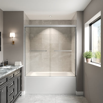DeerValley DV-1SD0412B06 56" - 60" W x 60" H Framed Double Sliding Tub Door, Bypass Sliding Bathtub Shower Door with 1/4" Clear Tempered Glass, Aluminum Frame with Stainless Steel Towel Bar, Matte Black