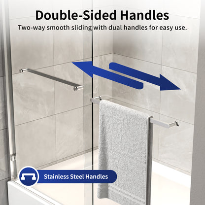 DeerValley DV-1SD0412B06 56" - 60" W x 60" H Framed Double Sliding Tub Door, Bypass Sliding Bathtub Shower Door with 1/4" Clear Tempered Glass, Aluminum Frame with Stainless Steel Towel Bar, Matte Black
