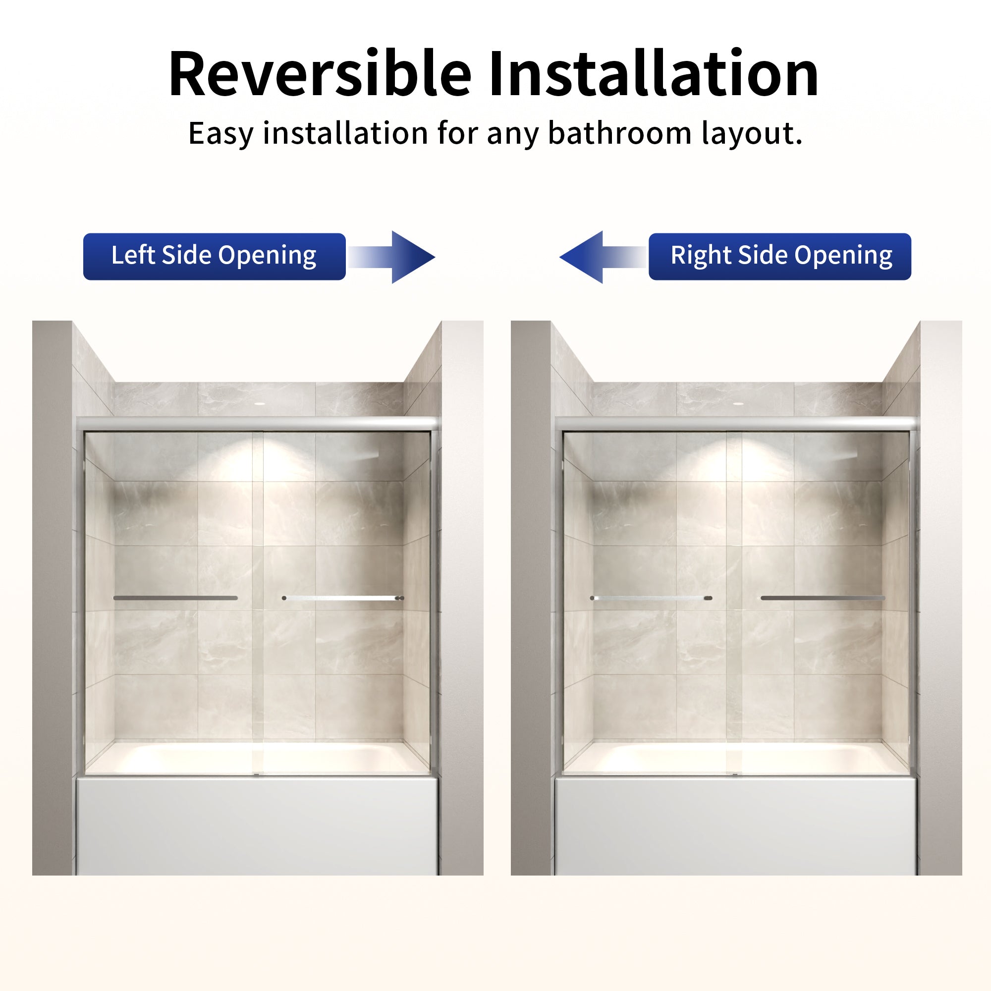 DeerValley DV-1SD0412B06 56" - 60" W x 60" H Framed Double Sliding Tub Door, Bypass Sliding Bathtub Shower Door with 1/4" Clear Tempered Glass, Aluminum Frame with Stainless Steel Towel Bar, Matte Black