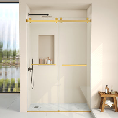 Deervalley DV-1SD0446B 76×48" Frameless Dual-Sliding Shower Door with 5/16" Tempered Glass, 304 Stainless Steel Hardware, Anti-Jump Rollers, Dual Seals, 3-Color Options