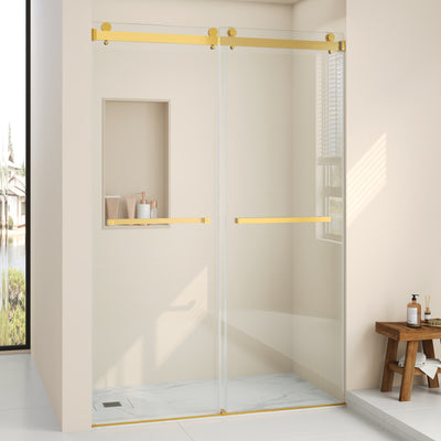 Deervalley DV-1SD0446B 76×48" Frameless Dual-Sliding Shower Door with 5/16" Tempered Glass, 304 Stainless Steel Hardware, Anti-Jump Rollers, Dual Seals, 3-Color Options