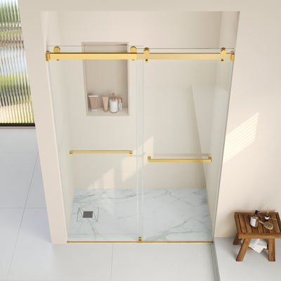 Deervalley DV-1SD0446B 76×48" Frameless Dual-Sliding Shower Door with 5/16" Tempered Glass, 304 Stainless Steel Hardware, Anti-Jump Rollers, Dual Seals, 3-Color Options