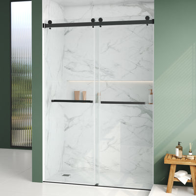 Deervalley DV-1SD0446B 76×48" Frameless Dual-Sliding Shower Door with 5/16" Tempered Glass, 304 Stainless Steel Hardware, Anti-Jump Rollers, Dual Seals, 3-Color Options