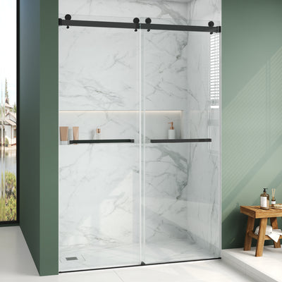 Deervalley DV-1SD0446B 76×48" Frameless Dual-Sliding Shower Door with 5/16" Tempered Glass, 304 Stainless Steel Hardware, Anti-Jump Rollers, Dual Seals, 3-Color Options