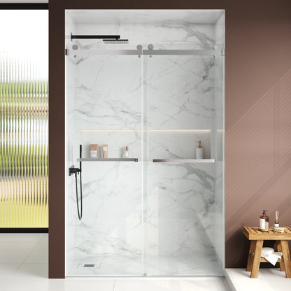 76×48" Frameless Dual-Sliding Shower Door with 5/16" Tempered Glass, 304 Stainless Steel Hardware, Anti-Jump Rollers, Dual Seals, 3-Color Options