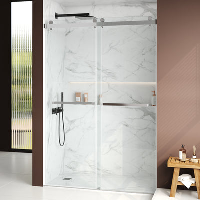 Deervalley DV-1SD0446B 76×48" Frameless Dual-Sliding Shower Door with 5/16" Tempered Glass, 304 Stainless Steel Hardware, Anti-Jump Rollers, Dual Seals, 3-Color Options