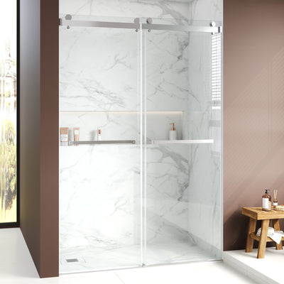 Deervalley DV-1SD0446B 76×48" Frameless Dual-Sliding Shower Door with 5/16" Tempered Glass, 304 Stainless Steel Hardware, Anti-Jump Rollers, Dual Seals, 3-Color Options