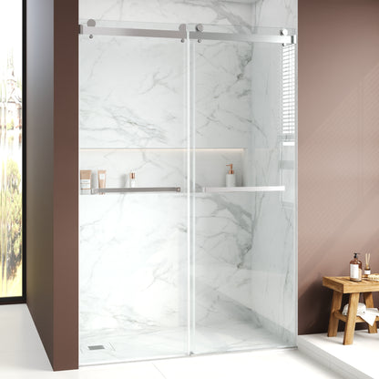 76×48" Frameless Dual-Sliding Shower Door with 5/16" Tempered Glass, 304 Stainless Steel Hardware, Anti-Jump Rollers, Dual Seals, 3-Color Options