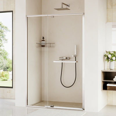 DeerValley DV-1SD0447B08/S08 44–48" W x 72" H Pivot Shower Door, Semi-Frameless Swing Bathroom Shower Door with 5/16" (8mm) Clear SGCC Tempered Glass, Magnetic Closure, Reversible Installation, Matte Black Finish