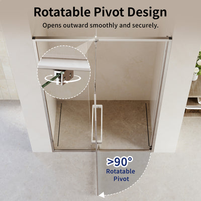 DeerValley DV-1SD0447B08/S08 44–48" W x 72" H Pivot Shower Door, Semi-Frameless Swing Bathroom Shower Door with 5/16" (8mm) Clear SGCC Tempered Glass, Magnetic Closure, Reversible Installation, Matte Black Finish