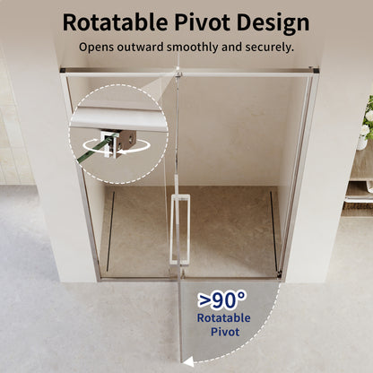 DeerValley DV-1SD0447B08/S08 44–48" W x 72" H Pivot Shower Door, Semi-Frameless Swing Bathroom Shower Door with 5/16" (8mm) Clear SGCC Tempered Glass, Magnetic Closure, Reversible Installation, Matte Black Finish