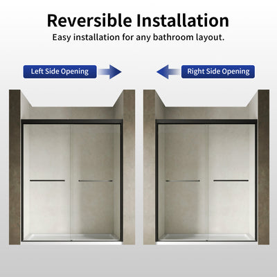 DeerValley DV-1SD0460B06 56–60" W x 72" H Double Sliding Shower Door for Walk-In Showers, Framed Bypass Door with Easy-Clean 1/4" (6mm) Tempered Glass, Durable Aluminum Frame, Matte Black