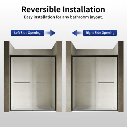 DeerValley DV-1SD0460B06 56–60" W x 72" H Double Sliding Shower Door for Walk-In Showers, Framed Bypass Door with Easy-Clean 1/4" (6mm) Tempered Glass, Durable Aluminum Frame, Matte Black