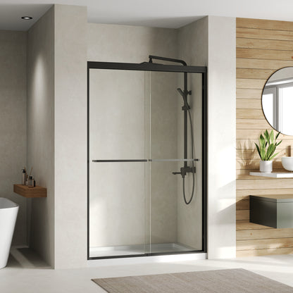 DeerValley DV-1SD0461B06 44"-48" W x 72" H Double Sliding Shower Door for Walk-In Showers, Framed Bypass Door with Easy-Clean 1/4" (6mm) Tempered Glass, Durable Aluminum Frame, Matte Black