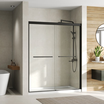 DeerValley DV-1SD0460B06 56–60" W x 72" H Double Sliding Shower Door for Walk-In Showers, Framed Bypass Door with Easy-Clean 1/4" (6mm) Tempered Glass, Durable Aluminum Frame, Matte Black
