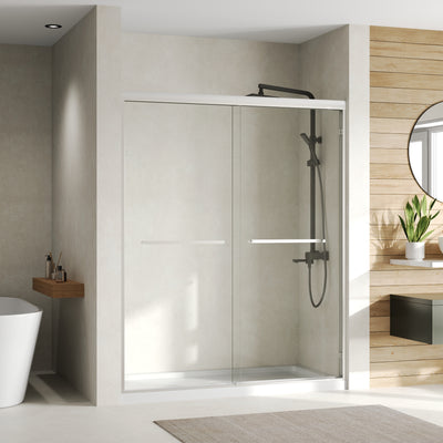 DeerValley DV-1SD0460B06 56–60" W x 72" H Double Sliding Shower Door for Walk-In Showers, Framed Bypass Door with Easy-Clean 1/4" (6mm) Tempered Glass, Durable Aluminum Frame, Matte Black