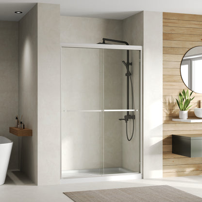DeerValley DV-1SD0461B06 44"-48" W x 72" H Double Sliding Shower Door for Walk-In Showers, Framed Bypass Door with Easy-Clean 1/4" (6mm) Tempered Glass, Durable Aluminum Frame, Matte Black