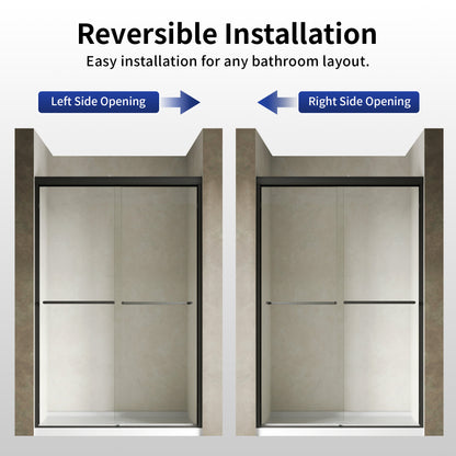 DeerValley DV-1SD0461B06 44"-48" W x 72" H Double Sliding Shower Door for Walk-In Showers, Framed Bypass Door with Easy-Clean 1/4" (6mm) Tempered Glass, Durable Aluminum Frame, Matte Black