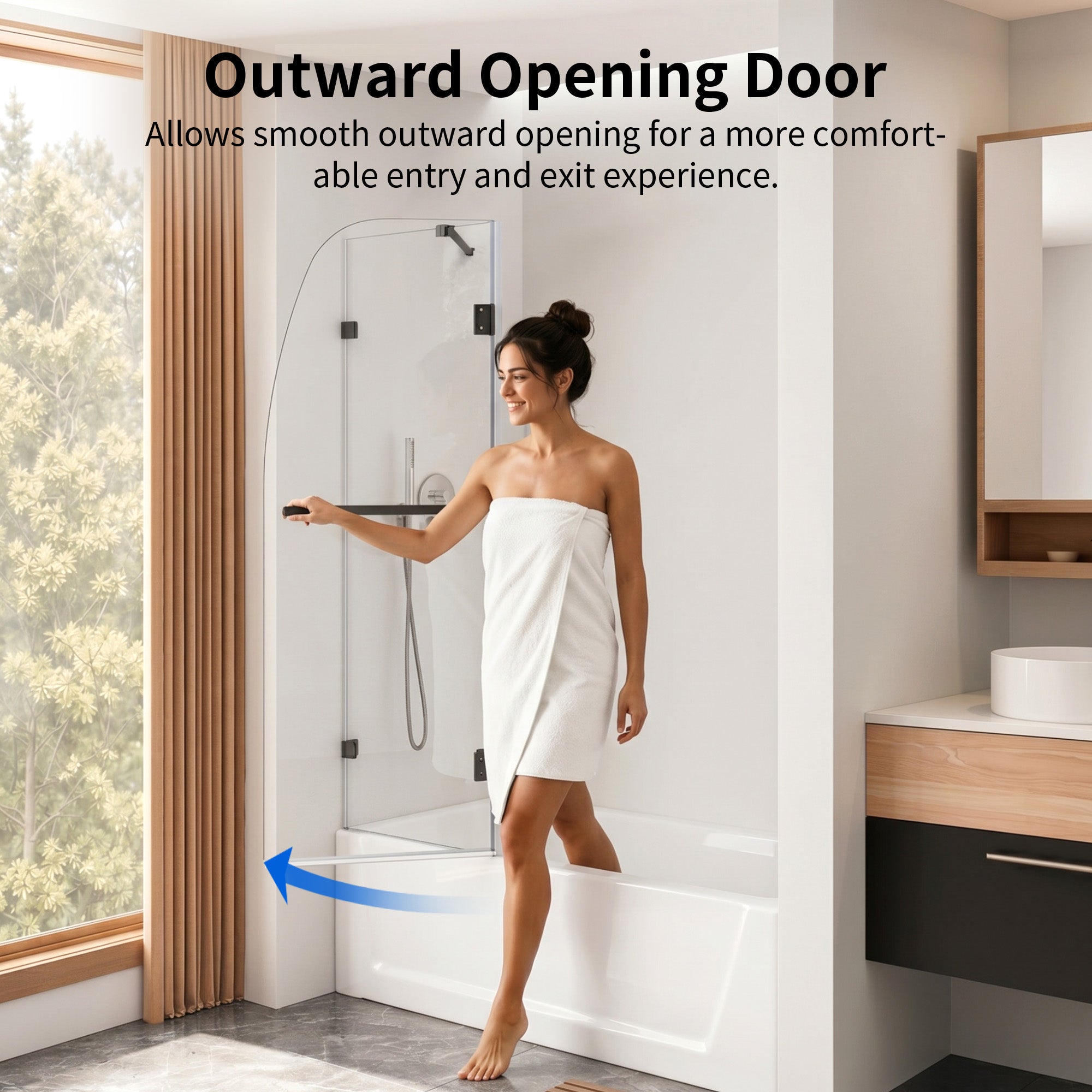 DeerValley DV-1SD0465B06 48" Frameless Bathtub Door, EasyClean & Towel Bar