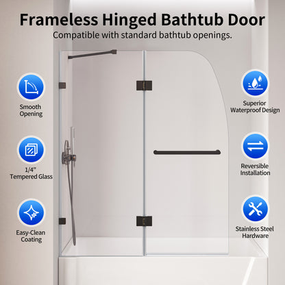 DeerValley DV-1SD0465B06 48" Frameless Bathtub Door, EasyClean & Towel Bar
