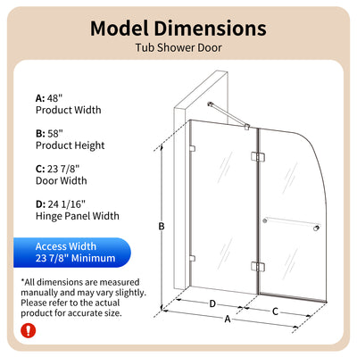 DeerValley DV-1SD0465B06 48" Frameless Bathtub Door, EasyClean & Towel Bar