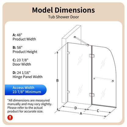 DeerValley DV-1SD0465B06 48" Frameless Bathtub Door, EasyClean & Towel Bar