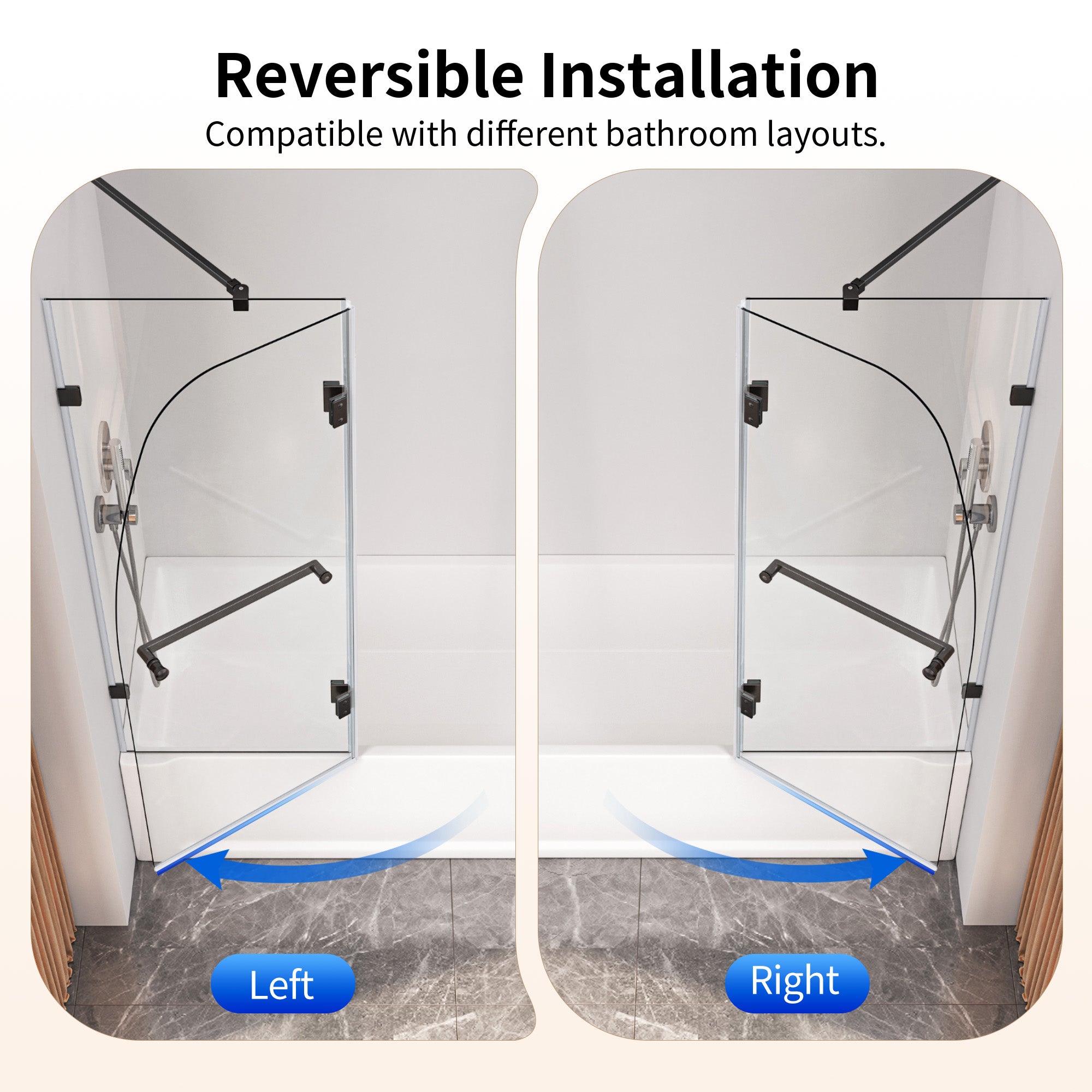 DeerValley DV-1SD0465B06 48" Frameless Bathtub Door, EasyClean & Towel Bar