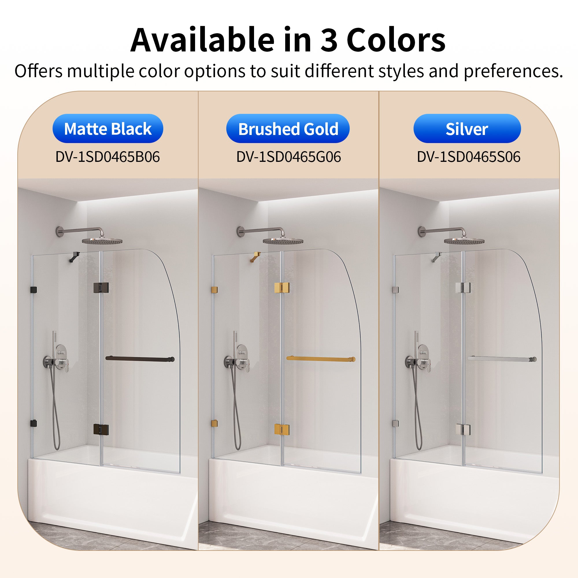 DeerValley DV-1SD0465B06 48" Frameless Bathtub Door, EasyClean & Towel Bar
