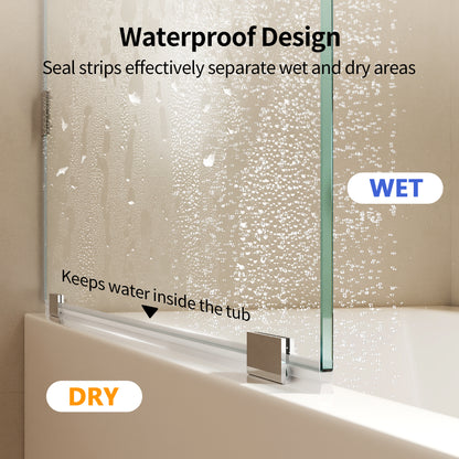 DeerValley DV-1SD0466B10 34" W x 58" H Frameless Bathtub Shower Door, Single Fixed Bath Panel with Clamps, 3/8" Tempered Glass Bathroom Shower Screen