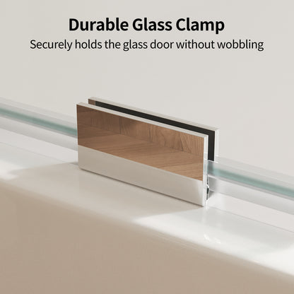 DeerValley DV-1SD0466B10 34" W x 58" H Frameless Bathtub Shower Door, Single Fixed Bath Panel with Clamps, 3/8" Tempered Glass Bathroom Shower Screen