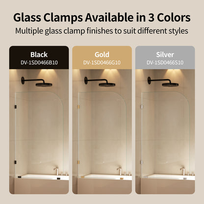 DeerValley DV-1SD0466B10 34" W x 58" H Frameless Bathtub Shower Door, Single Fixed Bath Panel with Clamps, 3/8" Tempered Glass Bathroom Shower Screen