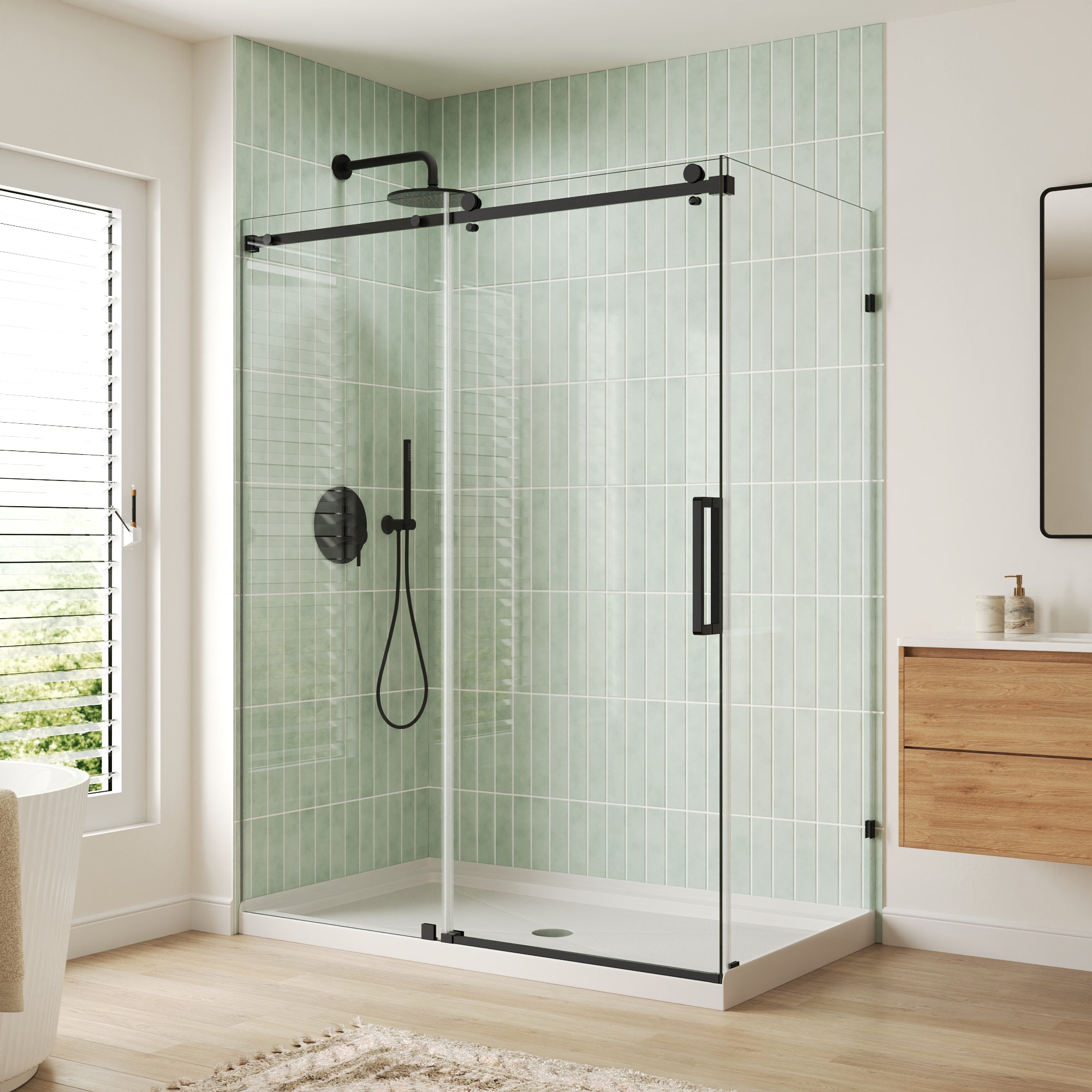 DeerValley DV-1SD469ZH016 Shower Door, Smooth Sliding Experience with Matte Black Top Rail and Clear Glass Panel