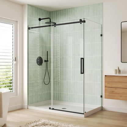 DeerValley DV-1SD469ZH016 Shower Door, Smooth Sliding Experience with Matte Black Top Rail and Clear Glass Panel