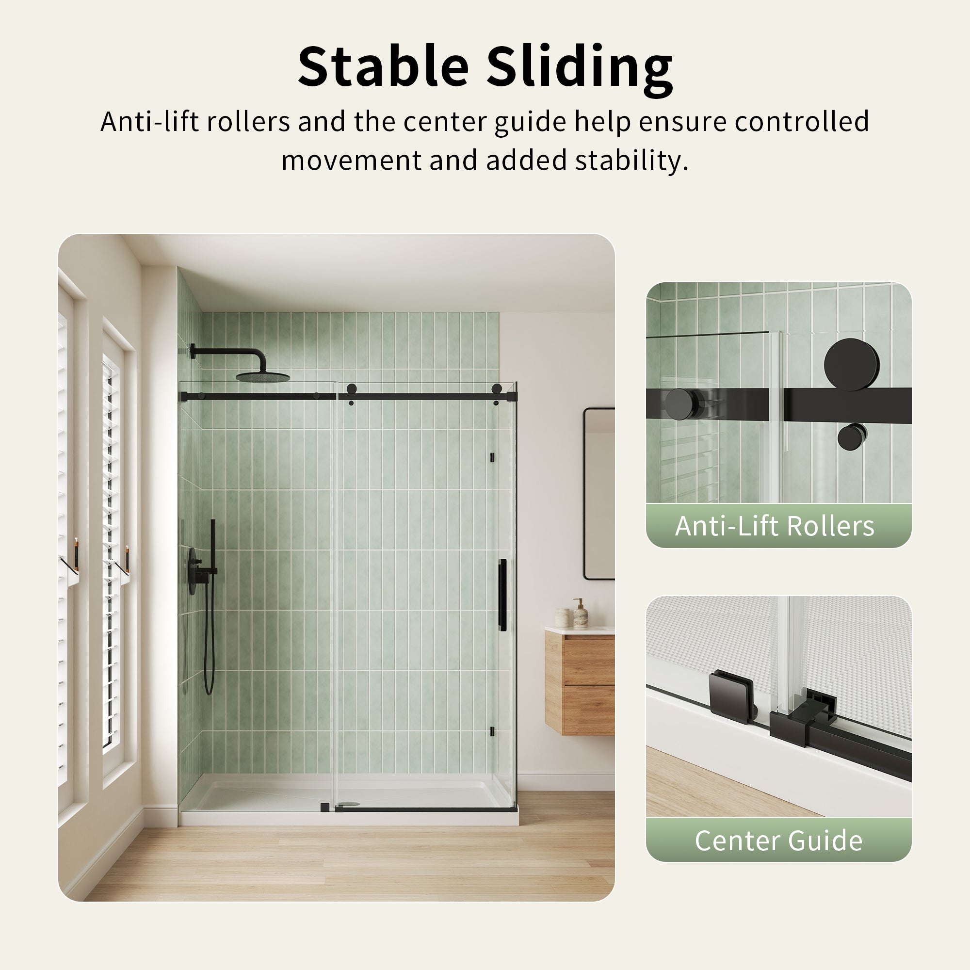 DeerValley DV-1SD469ZH016 Shower Door, Smooth Sliding Experience with Matte Black Top Rail and Clear Glass Panel
