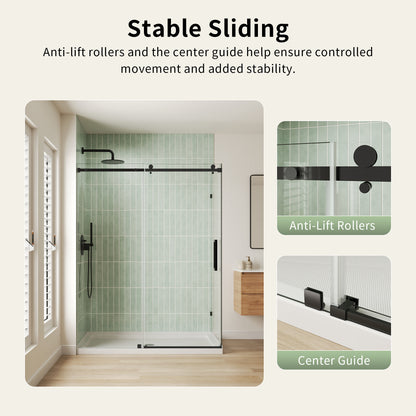 DeerValley DV-1SD469ZH016 Shower Door, Smooth Sliding Experience with Matte Black Top Rail and Clear Glass Panel
