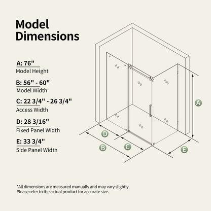 DeerValley DV-1SD469ZH016 Shower Door, Smooth Sliding Experience with Matte Black Top Rail and Clear Glass Panel