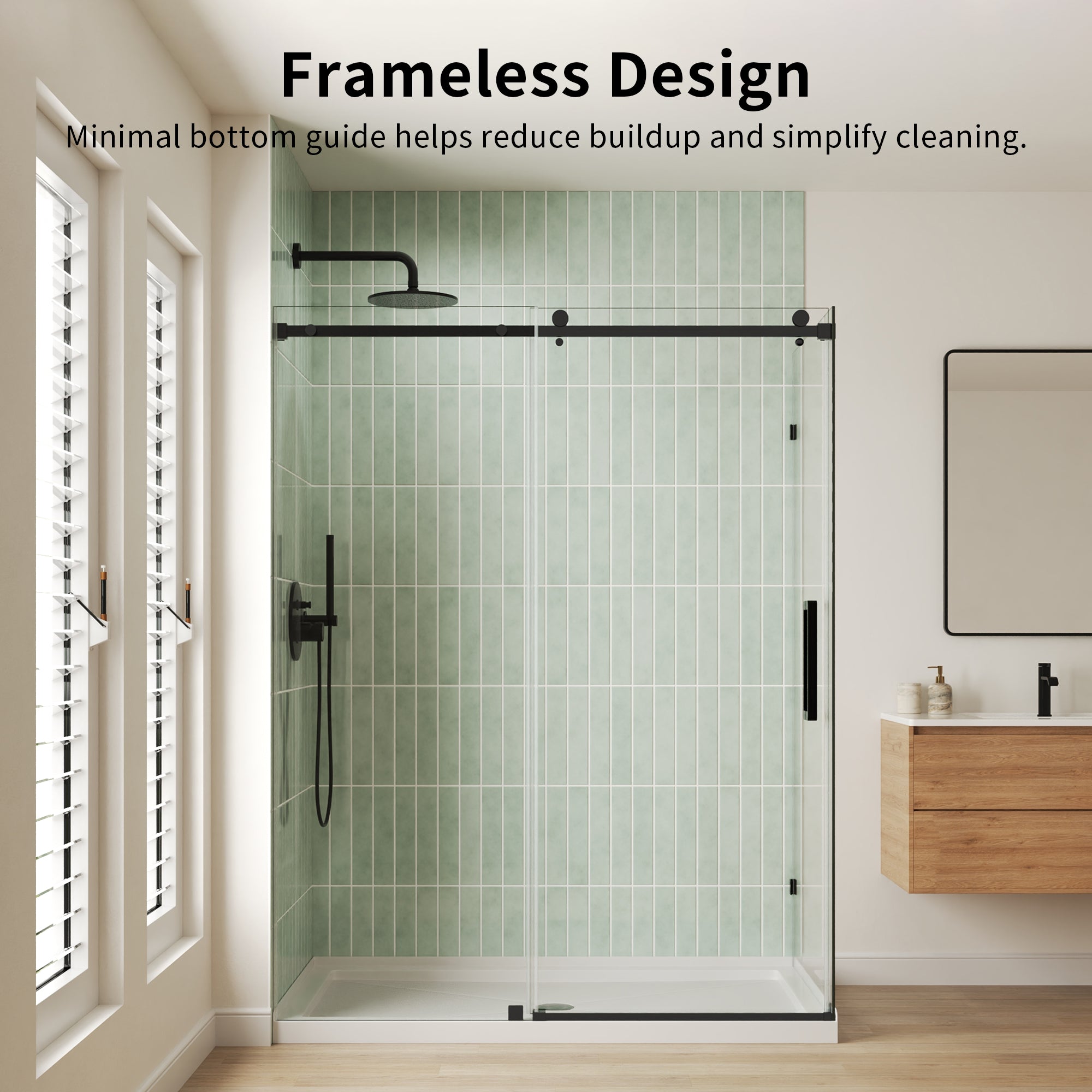 DeerValley DV-1SD469ZH016 Shower Door, Smooth Sliding Experience with Matte Black Top Rail and Clear Glass Panel