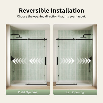 DeerValley DV-1SD469ZH016 Shower Door, Smooth Sliding Experience with Matte Black Top Rail and Clear Glass Panel