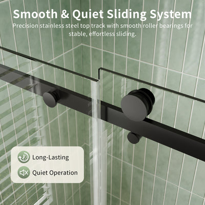 DeerValley DV-1SD469ZH016 Shower Door, Smooth Sliding Experience with Matte Black Top Rail and Clear Glass Panel