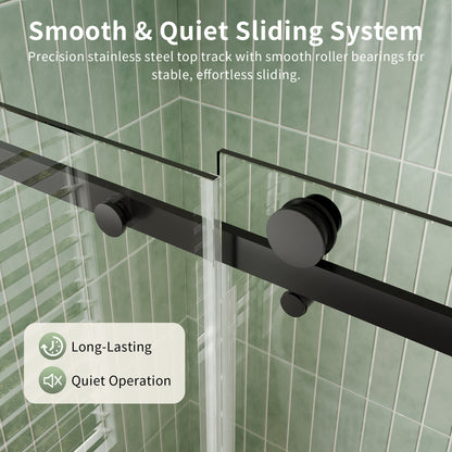 DeerValley DV-1SD469ZH016 Shower Door, Smooth Sliding Experience with Matte Black Top Rail and Clear Glass Panel