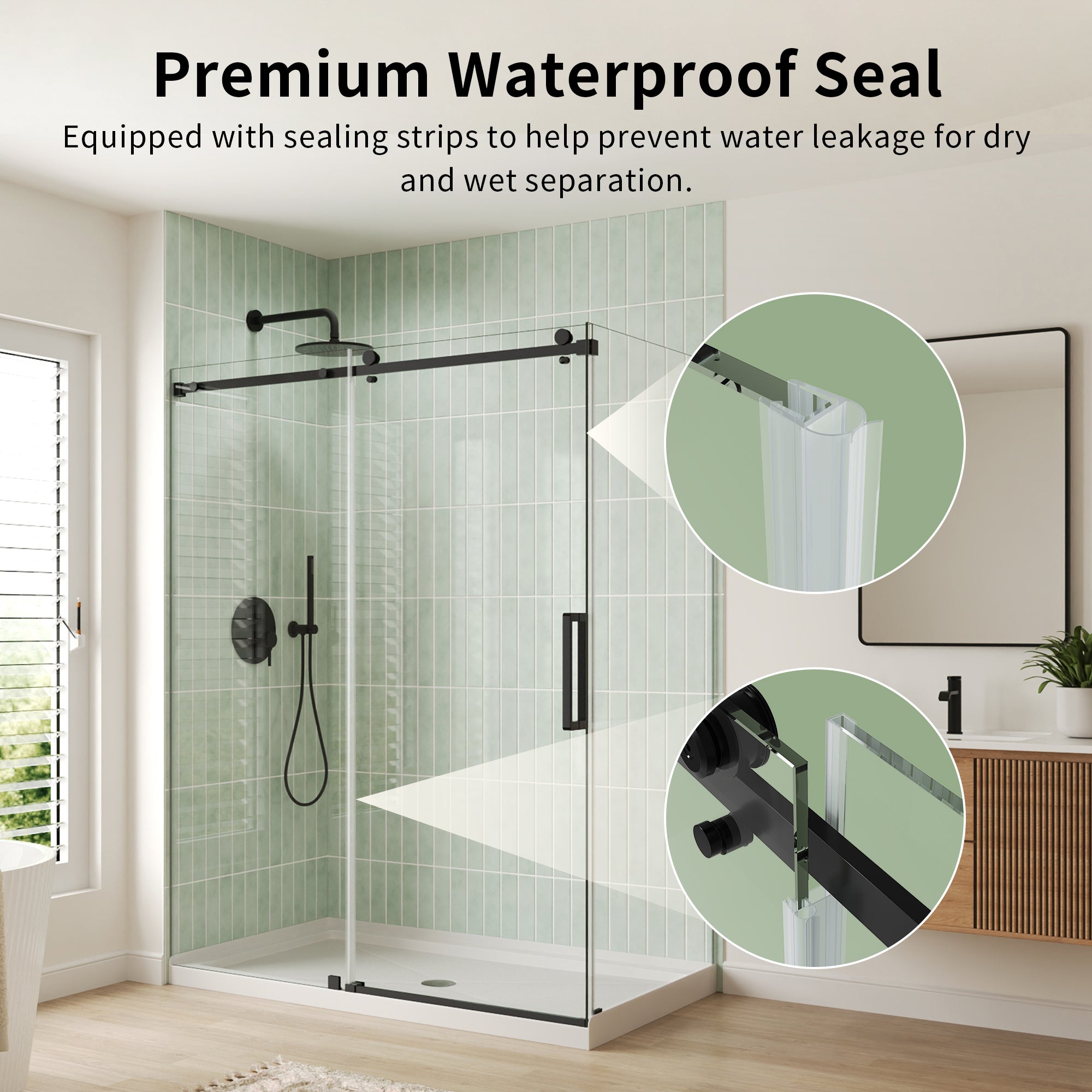 DeerValley DV-1SD469ZH016 Shower Door, Smooth Sliding Experience with Matte Black Top Rail and Clear Glass Panel