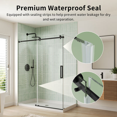 DeerValley DV-1SD469ZH016 Shower Door, Smooth Sliding Experience with Matte Black Top Rail and Clear Glass Panel
