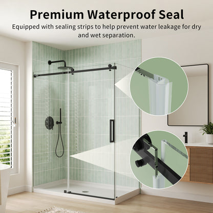 DeerValley DV-1SD469ZH016 Shower Door, Smooth Sliding Experience with Matte Black Top Rail and Clear Glass Panel
