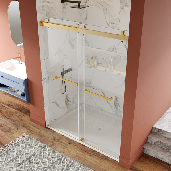 DV-1SD055 56'' - 60'' W x 76'' H Double Sliding Frameless Shower Door with Clear Glass