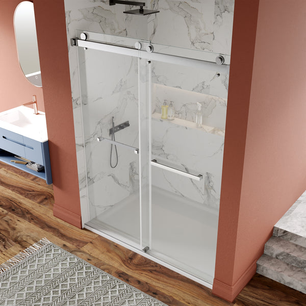 DV-1SD055 56'' - 60'' W x 76'' H Double Sliding Frameless Shower Door with Clear Glass