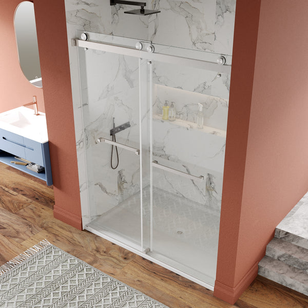 DV-1SD055 56'' - 60'' W x 76'' H Double Sliding Frameless Shower Door with Clear Glass