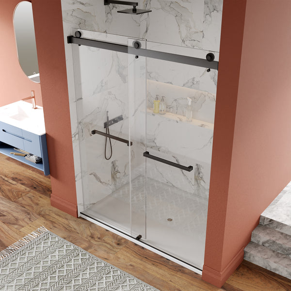 DV-1SD055 56'' - 60'' W x 76'' H Double Sliding Frameless Shower Door with Clear Glass