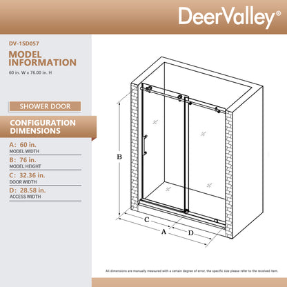 CONCORD 60"x 76" Shower Enclosure Single Sliding Frameless